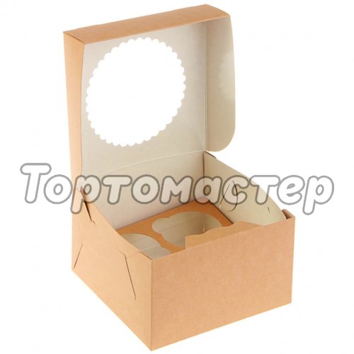 Коробка на 4 капкейка с окошком Крафт/Белая OSQ MUF 4