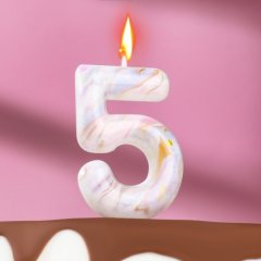 Свеча декоративная Цифра "5" "Белый мрамор" 6990834