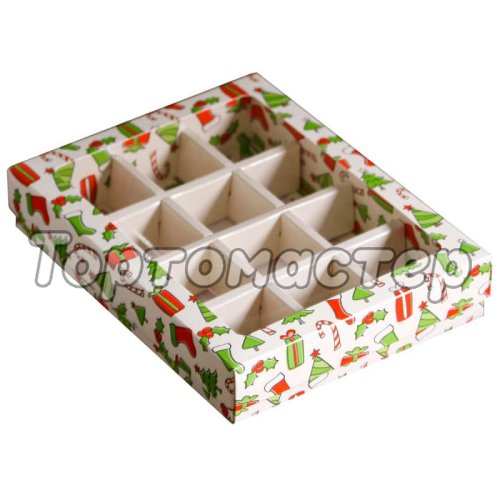 Коробка на 12 конфет с окошком Новый Год 19х15х3,6 см 7119881