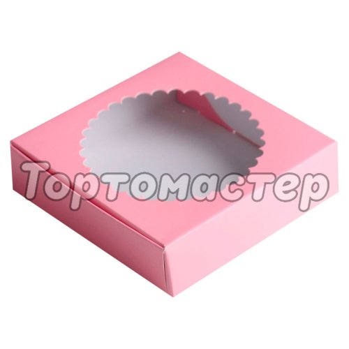 Коробка для печенья/конфет с окном Розовая 11,5х11,5х3 см 5 шт КУ-028 