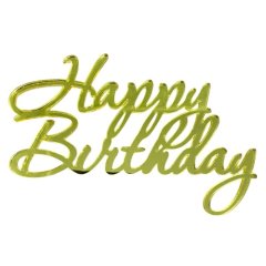 Топпер декоративный акриловый "Happy birthday" Золото 8х5 см 