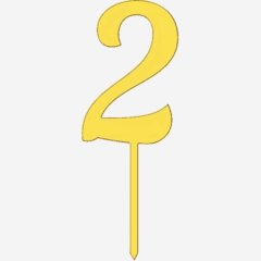 Топпер декоративный акриловый "Цифра 2 на палочке" Золото 5 см ТСК45.2