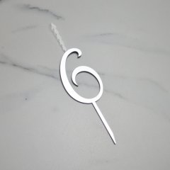 Свеча-топпер декоративная акриловая Цифра "6" Серебро 