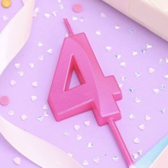 Свеча декоративная Цифра "4" Грань Розовый 10330398