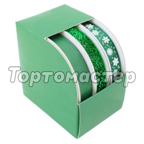 Набор лент для декора и упаковки Зеленый 1,5 см 3 шт 90-15C3
