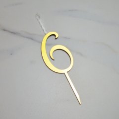 Свеча-топпер декоративная акриловая Цифра "6" Золото 