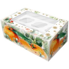 Коробка на 6 капкейков с окошком Апельсины 25х17х10 см 5 шт КУ-084
