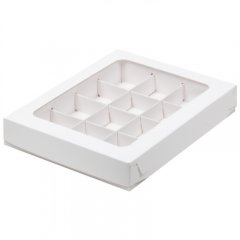 Коробка на 12 конфет с окном белая 19х15х3 см 050261