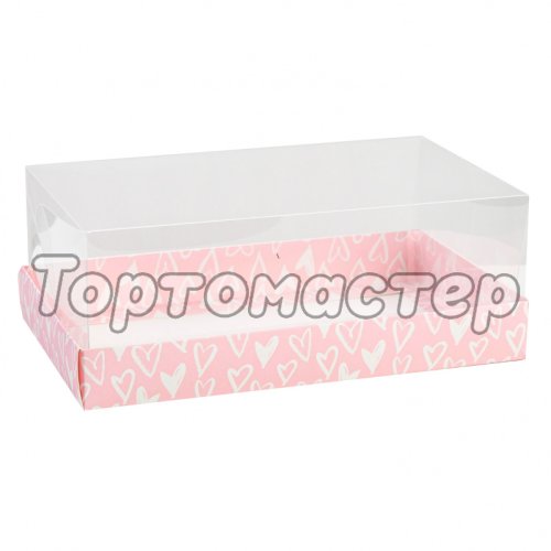 Коробка для сладостей с прозрачной крышкой "Сердечки" 22х8х13,5 см 4807275