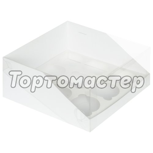 Коробка на 9 капкейков с пластиковой крышкой Белая 040573 ф