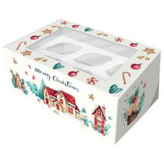 Коробка на 6 капкейков с окошком С Рождеством! 25х17х10 см КУ-416