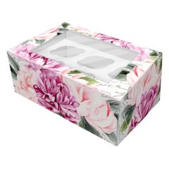Коробка на 6 капкейков Цветы Ку213