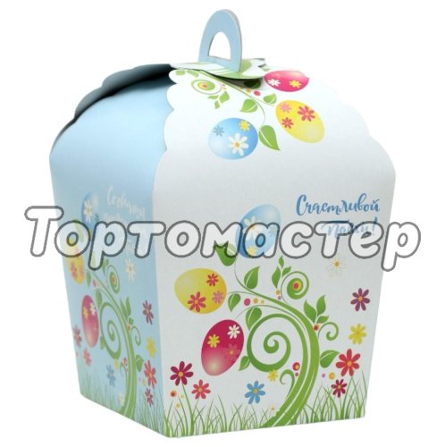 Коробка для кулича Пасхальные яйца на веточке 17х17х26 см КУ-270